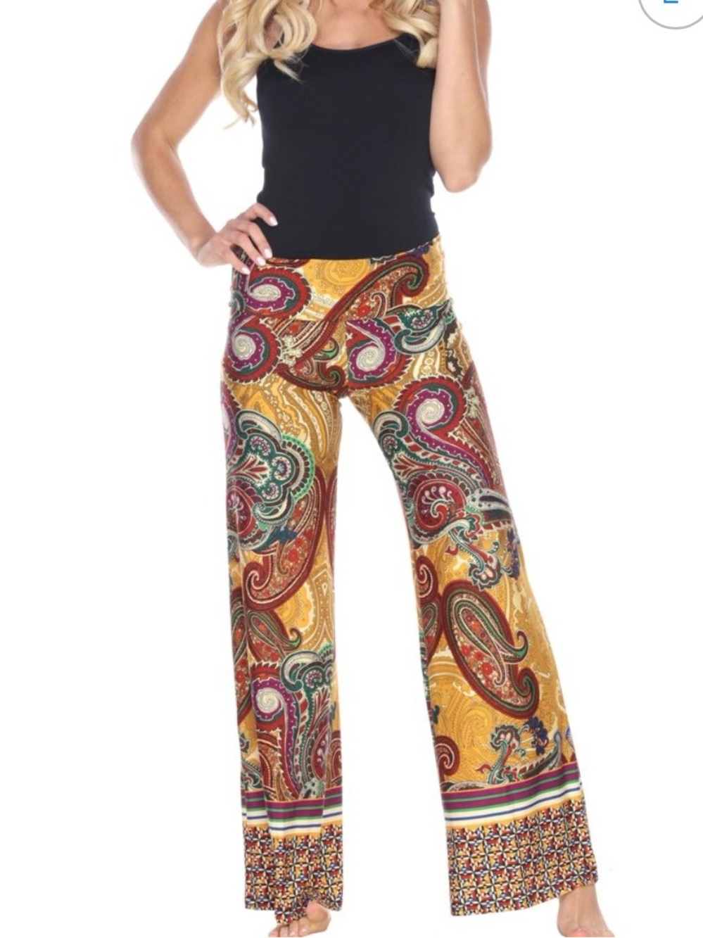 White Mark Paisley Palazzo Pants Sz S Wide Leg Fold Over Waist Boho